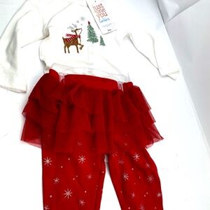 Carter's Baby Outfit Size 6m Christmas Matching 2pc Set Bodysuit Pants Reindeer